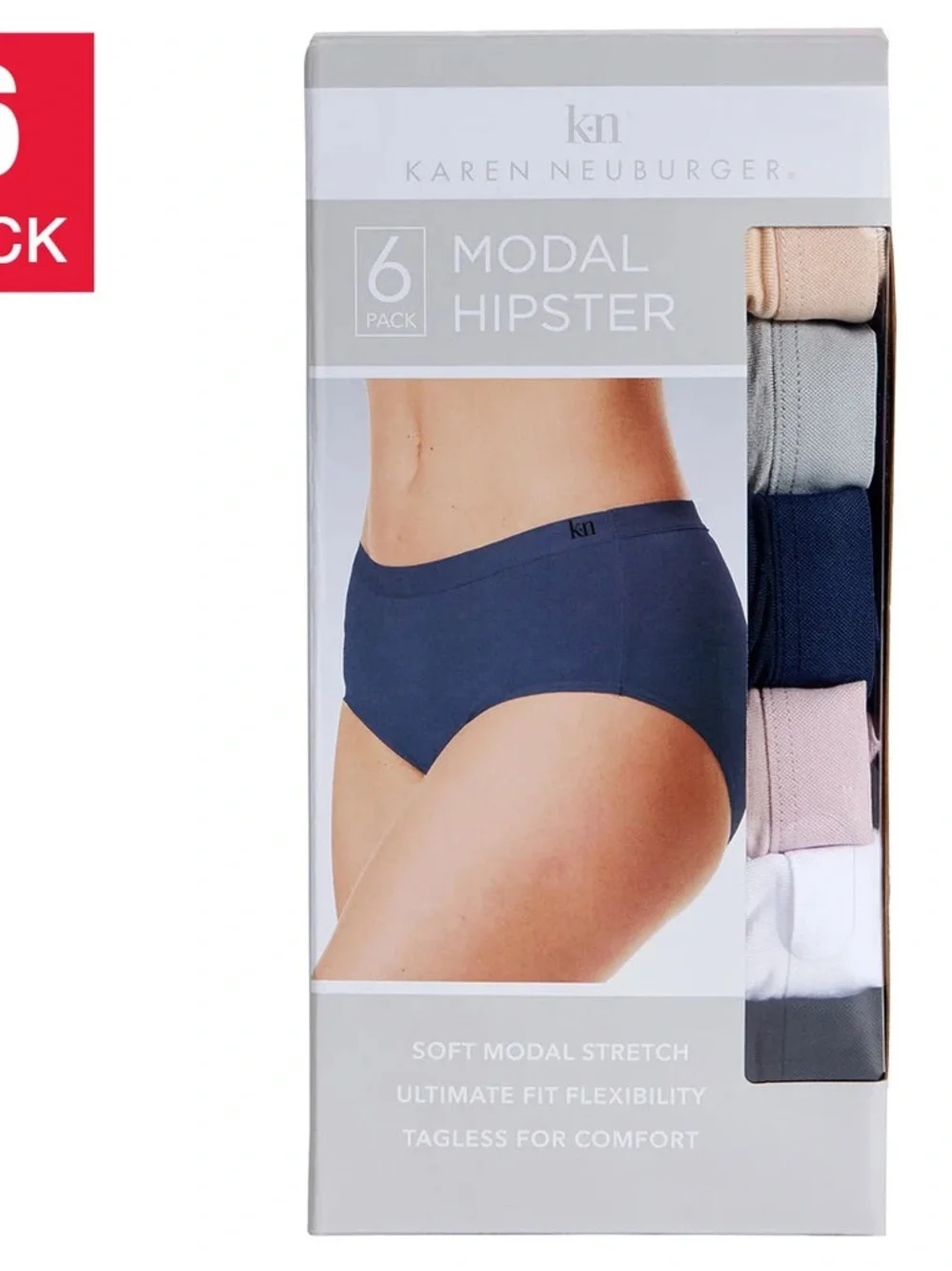 NWT Karen Neuburger Modal Hipster 6-Pack - Navy, Gray, Pink, White & Beige L